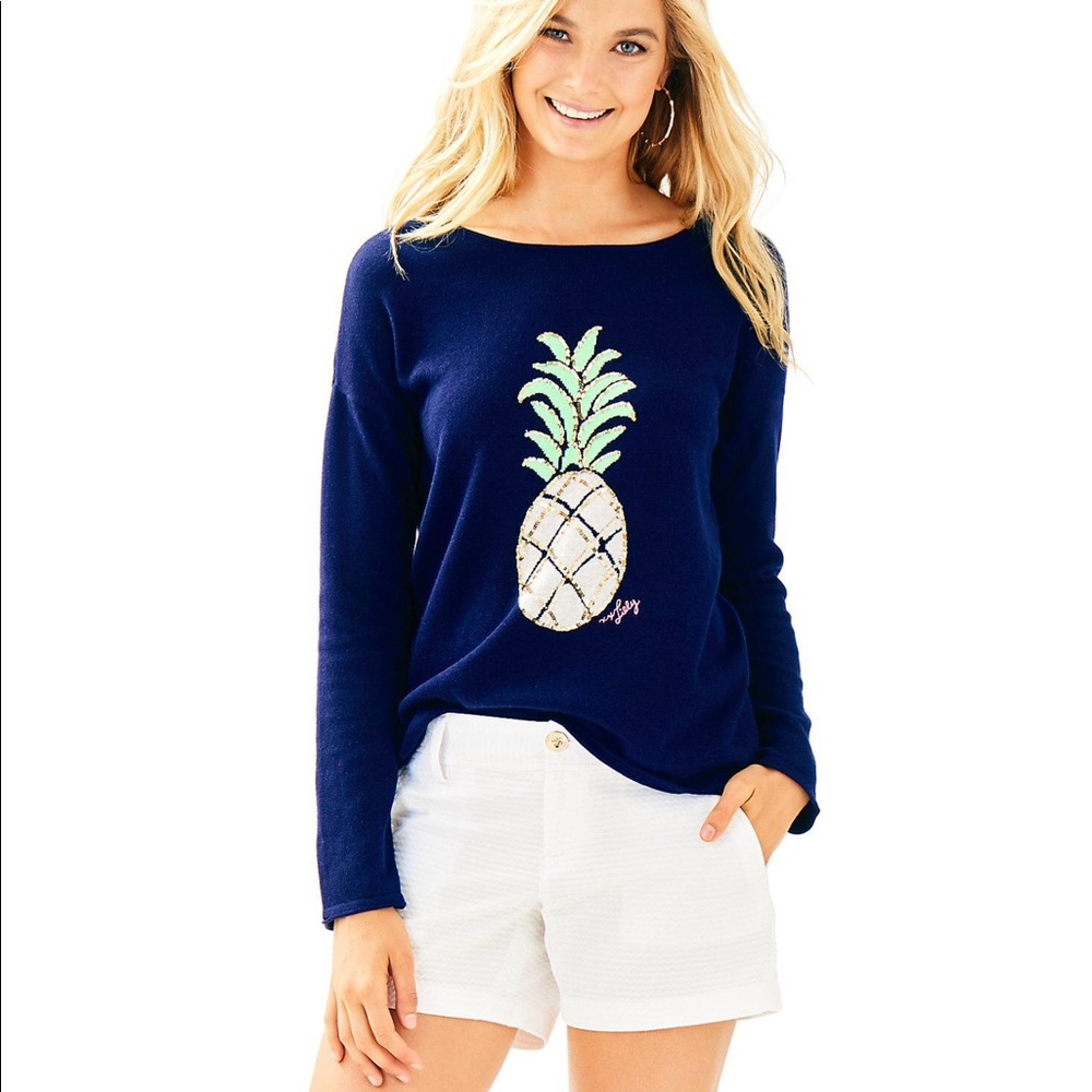 Lilly Pulitzer Navy Crewneck Sweater with Pineapple Motif